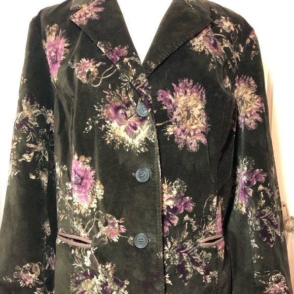 J. Jill Floral Chocolate Brown Velvet Work Blazer - Picture 3 of 8